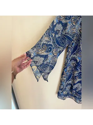 Alice + Olivia Cari Mosaic Paisley Flowy Sleeve Off The Shoulder Mini Dress Sz M thumbnail 5