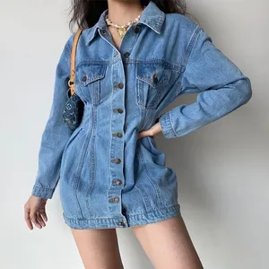 Nicepark Light Wash Denim Mini Dress Button Front Cinched Waist fits xxs NEW‎ thumbnail 1