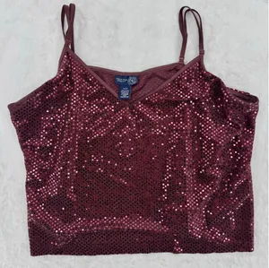 Vintage Y2K Cami Tank Top Burgundy Sparkle Made in the USA Size 18/20 XL 1X thumbnail 1