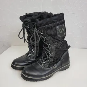 Coach Shaine Boots 5.5 Womens Black Leather Lace Up Round Toe Signature Logo thumbnail 2