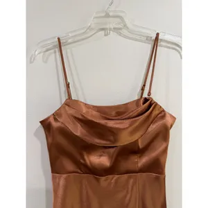 Birdy Grey Mia Dress Shiny Satin Rust Bridesmaid Formal Gown Cowl Neck Slit Sz S thumbnail 4