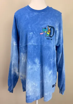 Disney Disneyland Spirit Jersey Blue Tie‎ Dye Stitch Aloha Long Sleeve Top M thumbnail 1