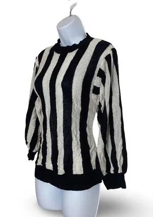 Vintage OHI Striped Sweater Black Size M thumbnail 2