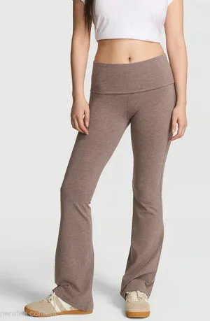 Victoria's Secret PINK All-Day Foldover Flare Leggings -Cocoa Heather - Size L.R thumbnail 1