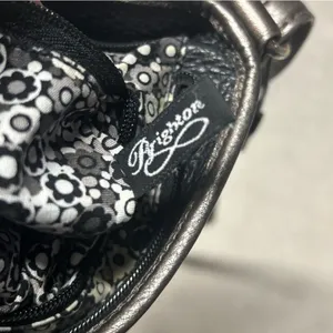 Vintage Brighton Embroidered Floral Black Peddled Leather Crossbody Purse thumbnail 7