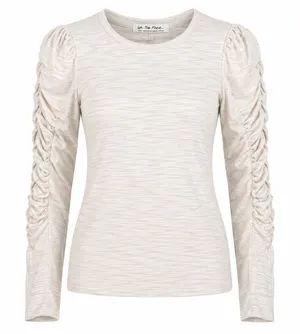 Free People We The Free Natasha Ruched Sleeve Top Small Beige Slub Knit thumbnail 1