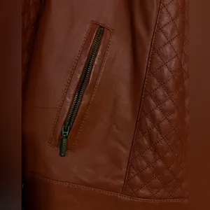 Bradley Bayou 100% Leather Jacket Womens Burnt Orange Quilted Full Zip Pockets thumbnail 4
