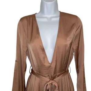 SELFIE LESLIE Rose Dust Pink L/S Maxi Romper Dress with Tie NWT ‎ Size Large thumbnail 3
