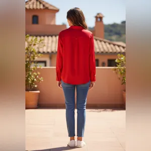 NWT A new day ong Sleeve Collared Satin Button Down Shirt Scarlet Red. XS thumbnail 3