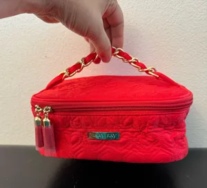 Red Pink Mary Kay makeup bag with gold chain handle #glam #makeup bag New thumbnail 1