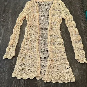 PattyBoutik Women's Ivory Open Front Loose Knit Boho Chic Cardigan Sweater thumbnail 5