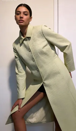 TAHARI Sleek, shimmer, hidden button, pockets, long coat with silky inner lining thumbnail 1