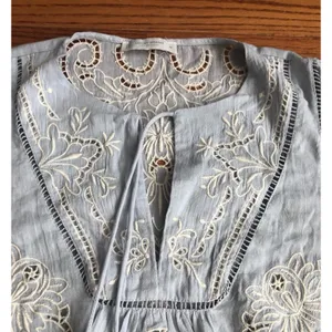 Lucky Brand Embroidered Cotton Peasant Blouse Chambray Blue Women's Size XS NWT thumbnail 5