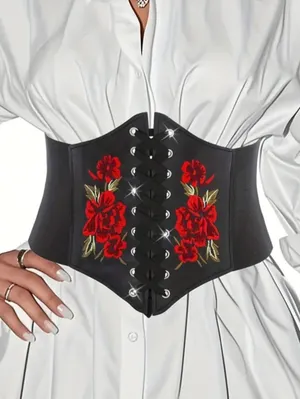 Black Floral‎ Embroidered Waist Elastic Corset Belt One Size thumbnail 11