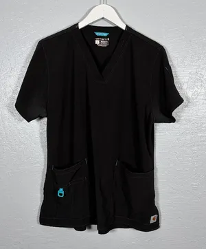 Carhartt Force Women L Black Cross Flex V Neck Scrub Top Modern Fit Nursing thumbnail 1