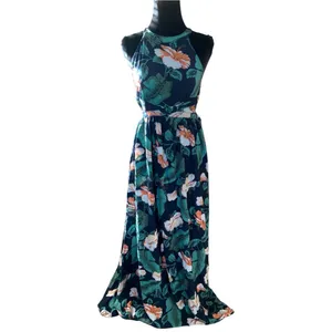 Lulu's Navy Tropical Floral Maxi Dress Crisscross Back Wedding Garden Party M thumbnail 3