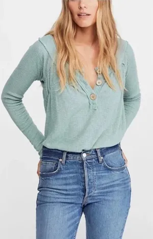 Free People Green Must Have Henley Knit Top thumbnail 1