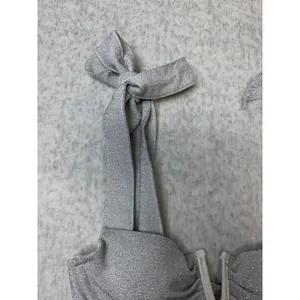Dippin'‎ Daisy's Zoe Bikini Top Silver Metallic Tie Shoulder V-Wire Small NEW thumbnail 4