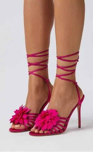 Steve Madden floral ankle wrap stiletto heels pink strappy size 8 thumbnail 2