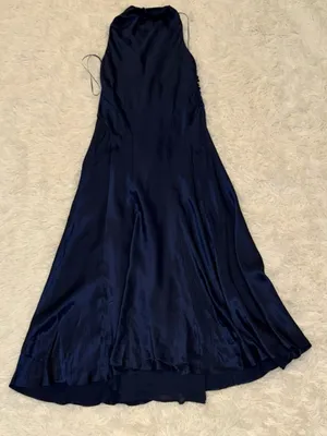 NEW Reformation Kaylah Silk Halter Navy Blue Dress sz 6 thumbnail 7