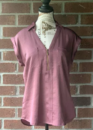 Collared Zipper Blouse thumbnail 1