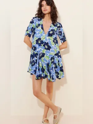 NWT Free People Moon Chaser Tiered Floral Puff Sleeve Collared Shift Minidress thumbnail 4