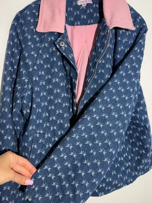 Anthropologie Dot & Lu Quilted Blue Floral Jacket Pink Collar Missing Zipper thumbnail 9