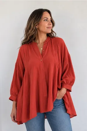 Noflik NWT 100% Cotton Relaxed Oversized Half Button-Up Tunic Top Size M thumbnail 1