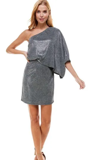 The Clothing Exchange Company | NWOT | Metallic Glitter One Shoulder Dress | L | Black | CD01940 thumbnail 1