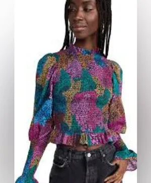 Farm Rio Women's Rainbow Mix Printed Mock Neck Crop Top || small thumbnail 3