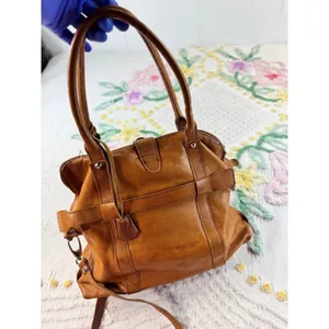 Borse‎ in Pelle Italian Cognac Brown Leather Satchel Crossbody Bag thumbnail 9