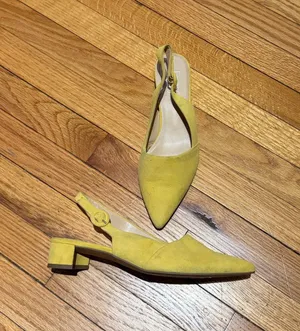 Franco Sarto Vickie Leather Yellow Slingback Pointy-Toe Low Block Heel pumps 8.5 vibrant suede colorful thumbnail 1