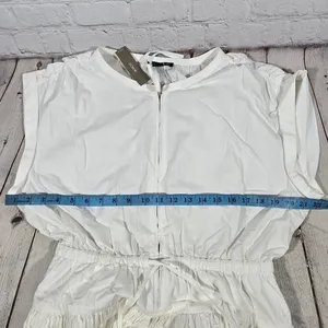 J‎ Crew White Tiered Drop-waist Midi Dress Elastic Waist Drawstring Zip Front L thumbnail 12