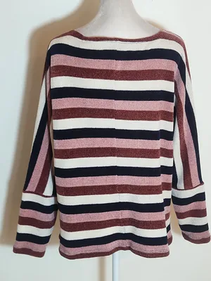 Chenault Pink and Navy Striped Chenille Pullover Size Large thumbnail 4