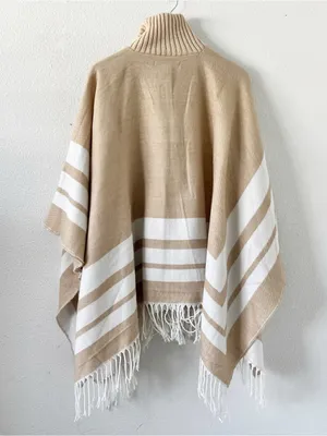 Marc New York Ivory Tan Oversized Gold Zip Up Fringe Hem Poncho thumbnail 10