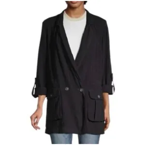 Free People Black Utility Charly Blazer Jacket Double Breasted Cargo Pocket L thumbnail 2