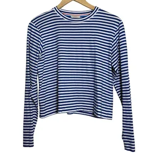 AYR Blue White Striped Long Sleeve French Fry Tee Top Women’s Sz. S thumbnail 2