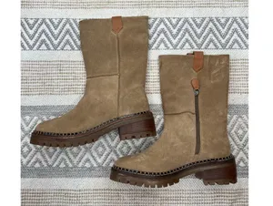 Gentle Souls Tan Suede Mid-Calf Lug Sole Zipper Brody Boots US 9 Kenneth Cole thumbnail 12