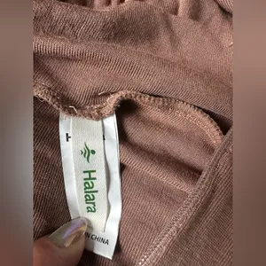 NWT Halara hooded wide-leg jumpsuit in classic neutral brown, back slits, sz XS thumbnail 6