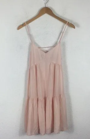 Urban Outfitters Harper Pink Tiered Lace-Up Babydoll Dress Small thumbnail 3
