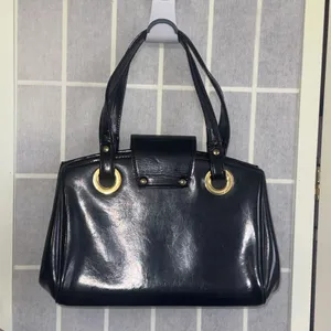 Vintage Black Patent Leather Old Money Minimalist Classic Top Handle‎ Bag Purse thumbnail 2