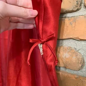 Soft Sensations Women's Lace Trim Satin‎ V-Neck Mini Slip Lingerie Dress Red - M thumbnail 3