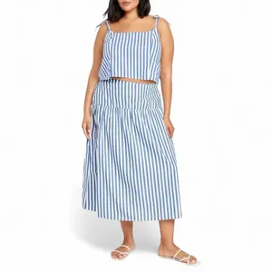 Old Navy Blue White Striped Two Piece Skirt Set XL NWT Cotton Poplin Summer thumbnail 7