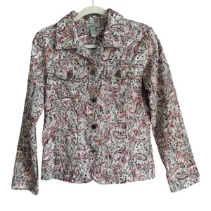 Analogy Paisley Tapestry Jacket Red Black Jacquard Boho Button Front Medium thumbnail 1