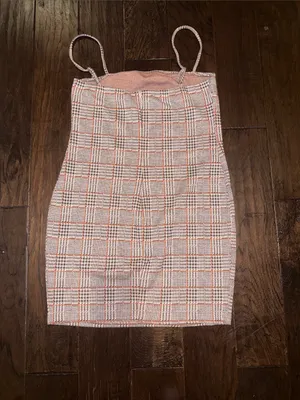 H&M Plaid Spaghetti Strap Bodycon Dress - Pink/Beige XL Juniors thumbnail 3