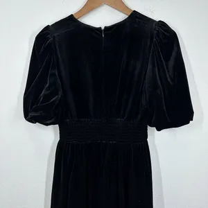Antonio Melani Women's Size 2 Black Velvet V Neck Dress Puff Sleeve Ruffle‎ Hem thumbnail 2