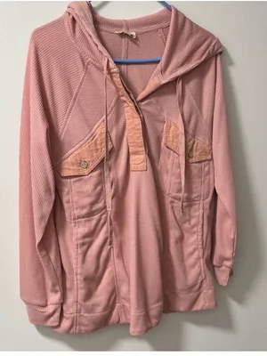 Kori America Waffle-Knit Hooded Pullover Jacket in Dusty Rose thumbnail 1