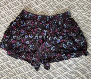 Free People Floral High Waist Flowy 100% Viscose Large Shorts -Pink, Black, Blue thumbnail 1