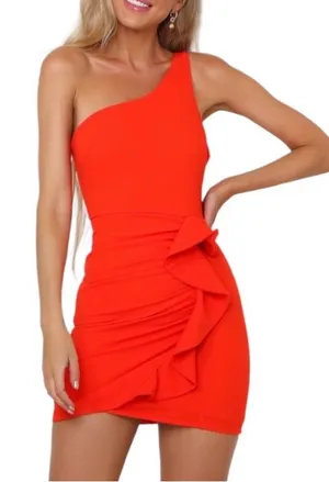 Hello Molly Backstage Passes One Shoulder Red Ruffle Mini Dress Sz XS 💚🎀 thumbnail 1