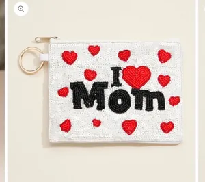 I Love Mom Beaded Pouch White thumbnail 2